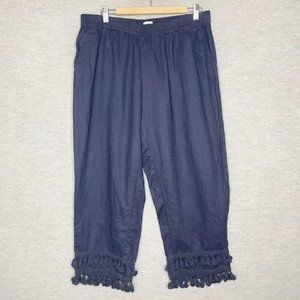 Crown and Ivy Navy Linen Pants with Tassel Trim 16W